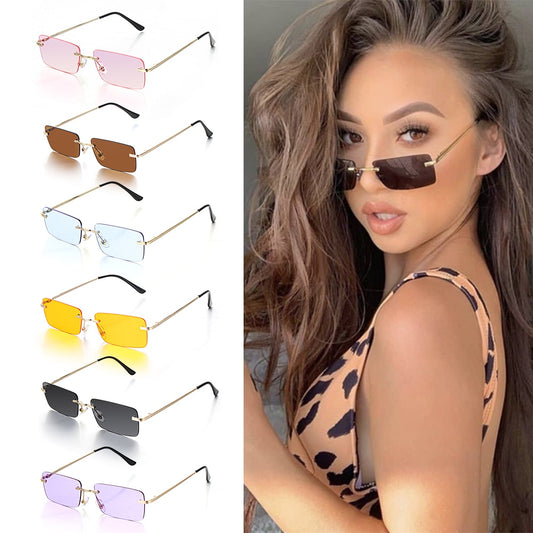 Vintage Retro Rimless Rectangle Unisex Sunglasses-Multiple Options