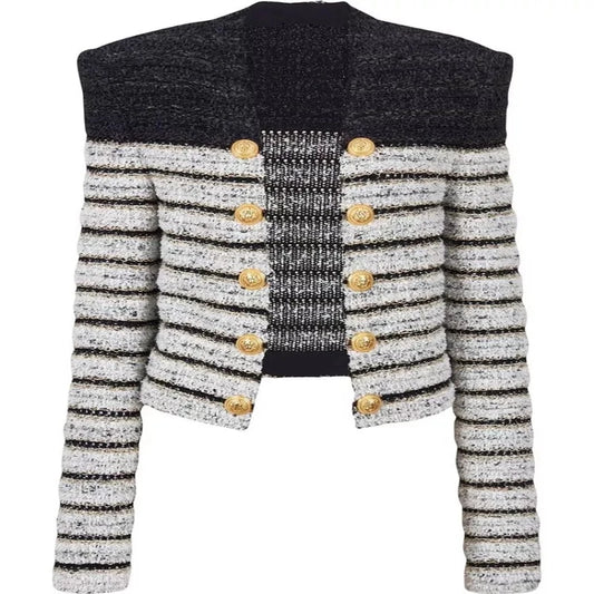 Knit Cardigan Jacket-Black Striped