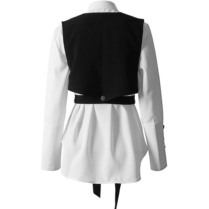 Lantern Long Sleeve Shirt Sleeveless Crop Top-Multi