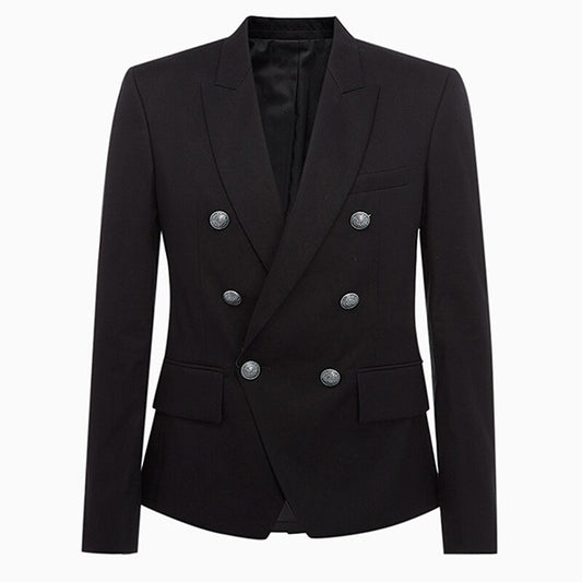 Classic Double Breasted Button Blazer Jacket-Black