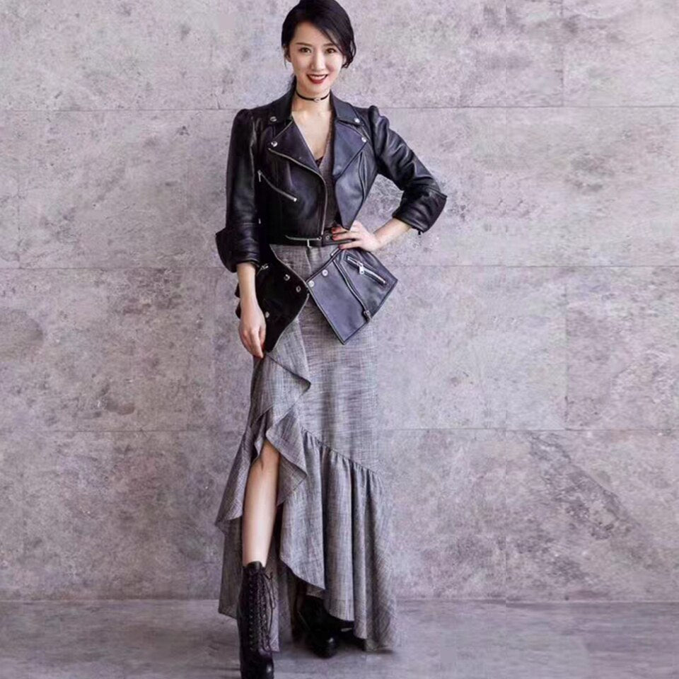 Faux Leather British Style Coat PU Jacket-Black