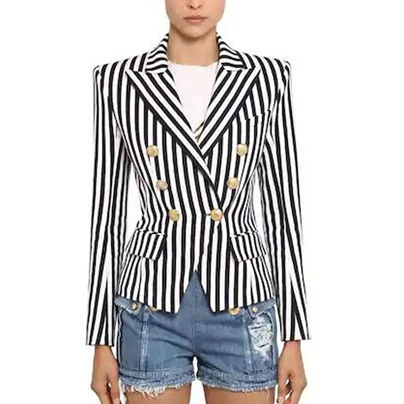 Striped Blazer Jacket-Black/Blue