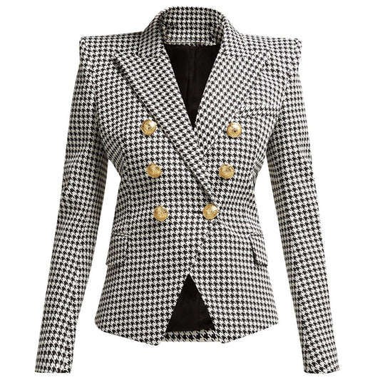 Double Breasted Blazer Jacket-Houndstooth