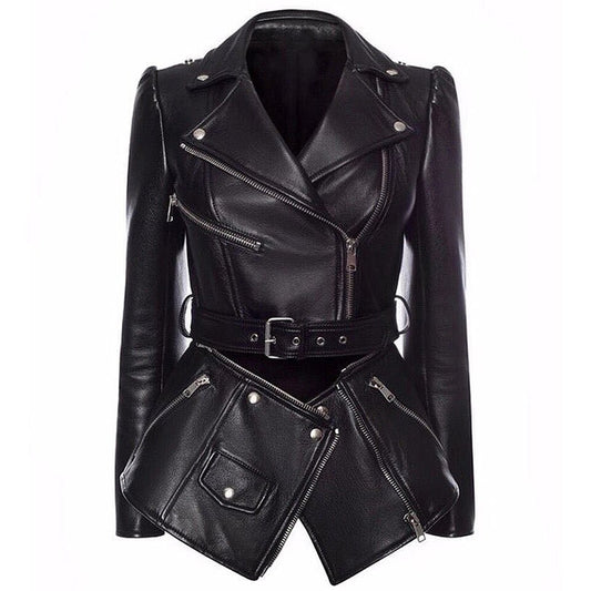 Faux Leather British Style Coat PU Jacket-Black