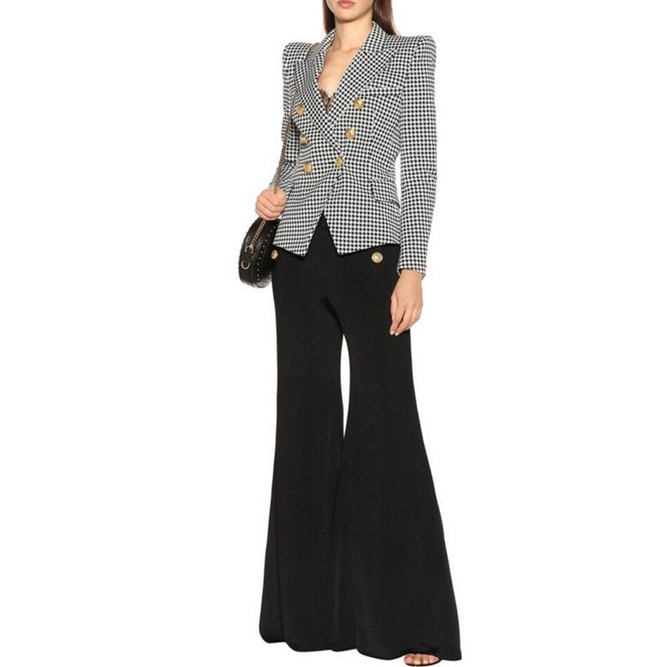 Double Breasted Blazer Jacket-Houndstooth