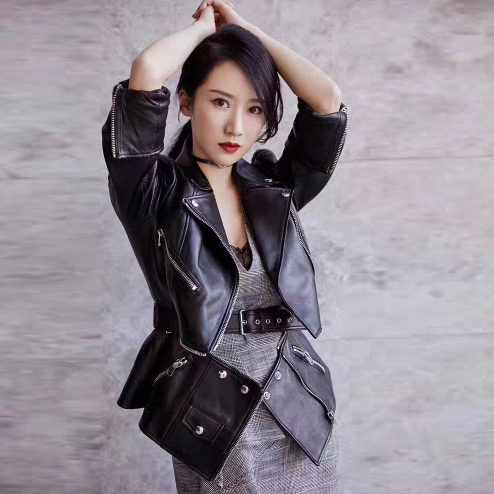 Faux Leather British Style Coat PU Jacket-Black