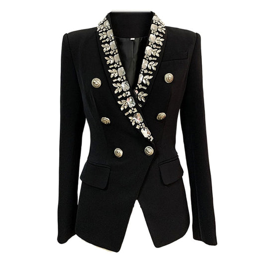 Beaded Shawl Collar Button Blazer-Black