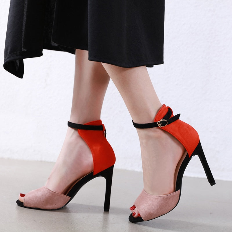 One Buckle High Heel Peep Toe Sandals