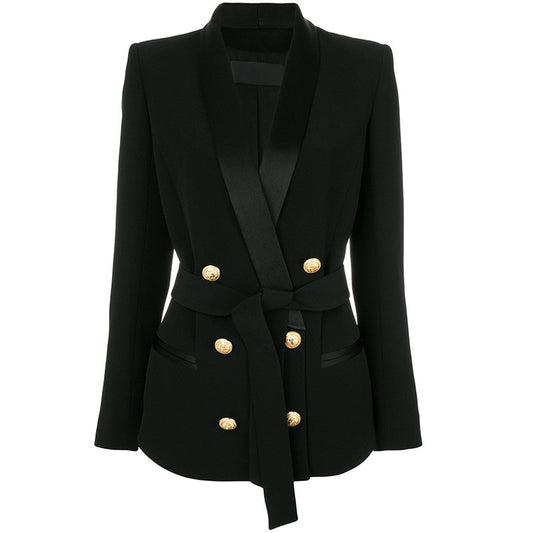 Double Breasted Formal Blazer Jacket-Black/Pink