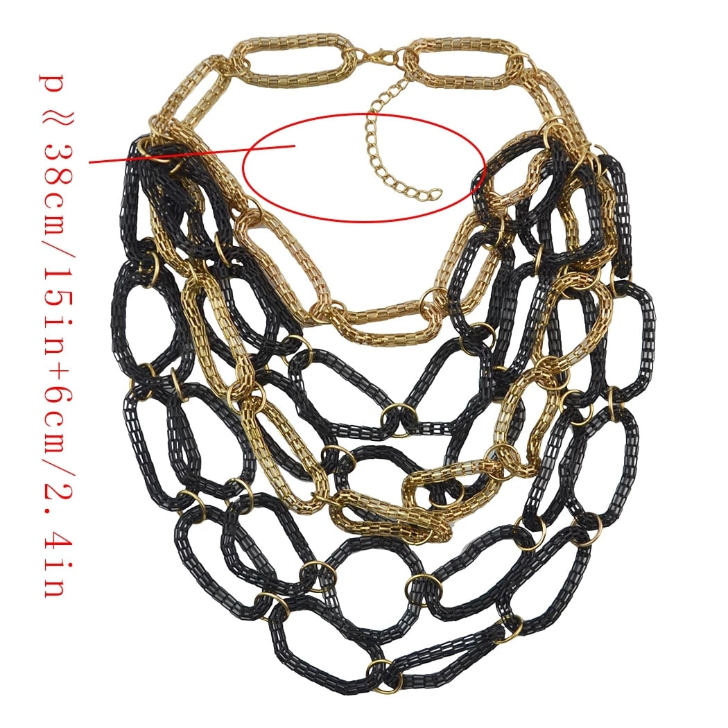 Vintage Multilayer Chain Statement Necklace-Gold/Black