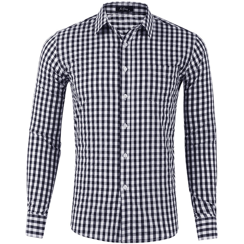 Gingham Plaid Long Sleeve Button Down Slim Fit Dress Shirt-Multiple Options