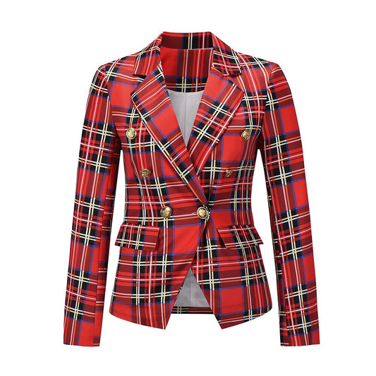 Long Sleeve Plaid Blazer Jacket-Multiple Options