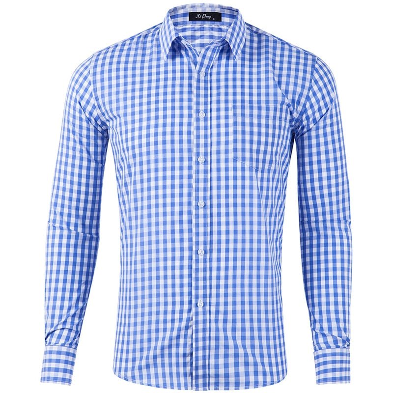 Gingham Plaid Long Sleeve Button Down Slim Fit Dress Shirt-Multiple Options