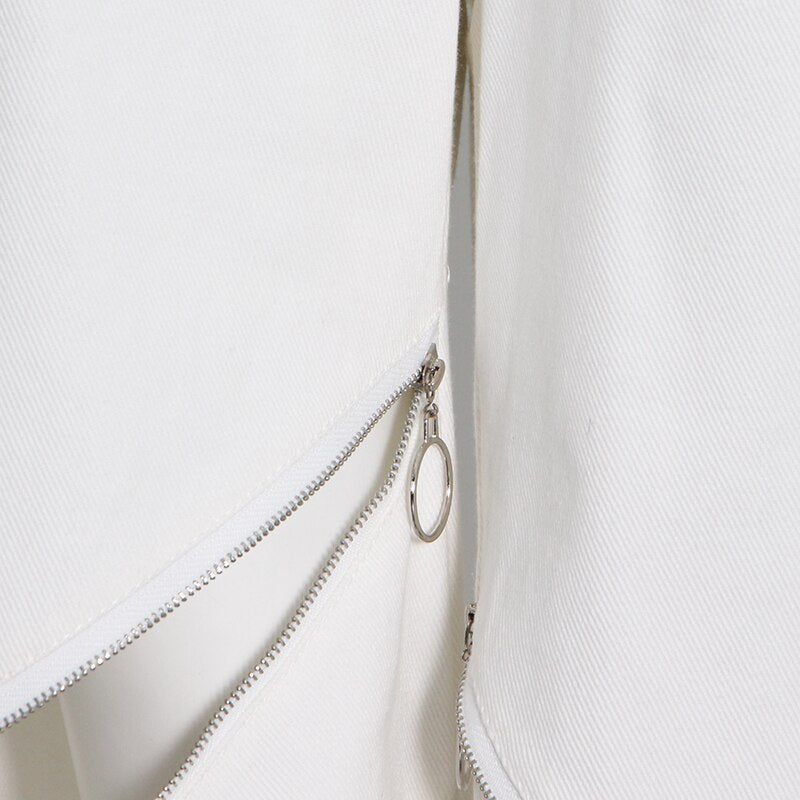 High Waist Cut Out Zipper Wide Leg Pants-White