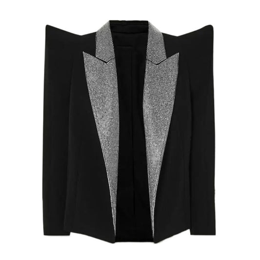 Peak Shoulder Blazer Jacket-Black