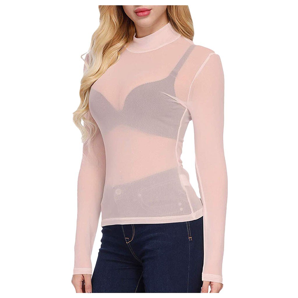 Long Sleeve Sheer Mesh Turtleneck-Multiple Options