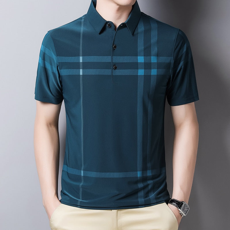 Plaid Short Sleeve Breathable Polo Shirt Men-Multiple Options