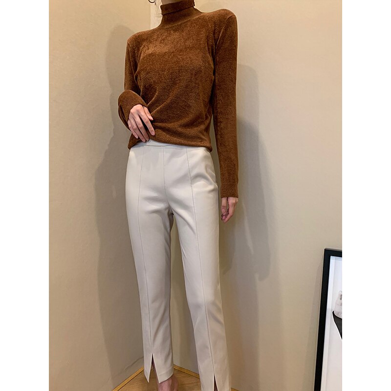 Faux Leather Skinny Pants-PU Black/Beige