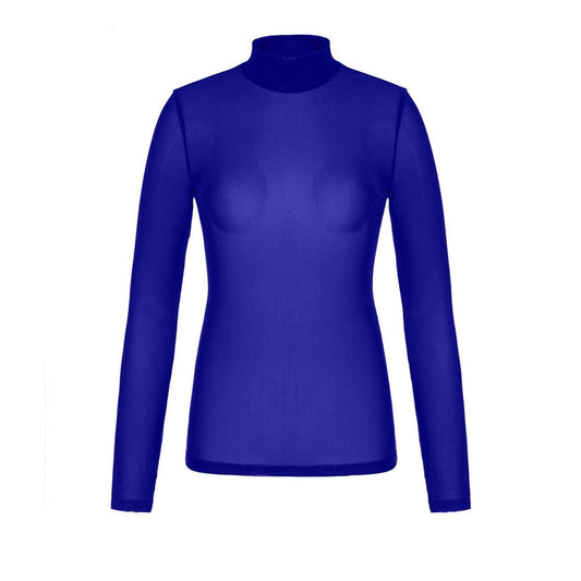 Long Sleeve Sheer Mesh Turtleneck-Blue