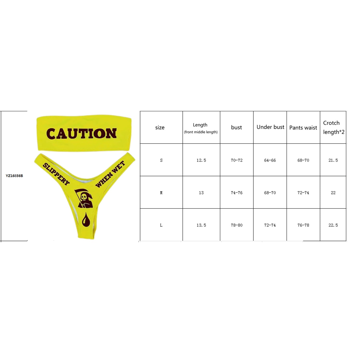 Caution Slippery When Wet Strapless Swimsuit-Yellow-Large