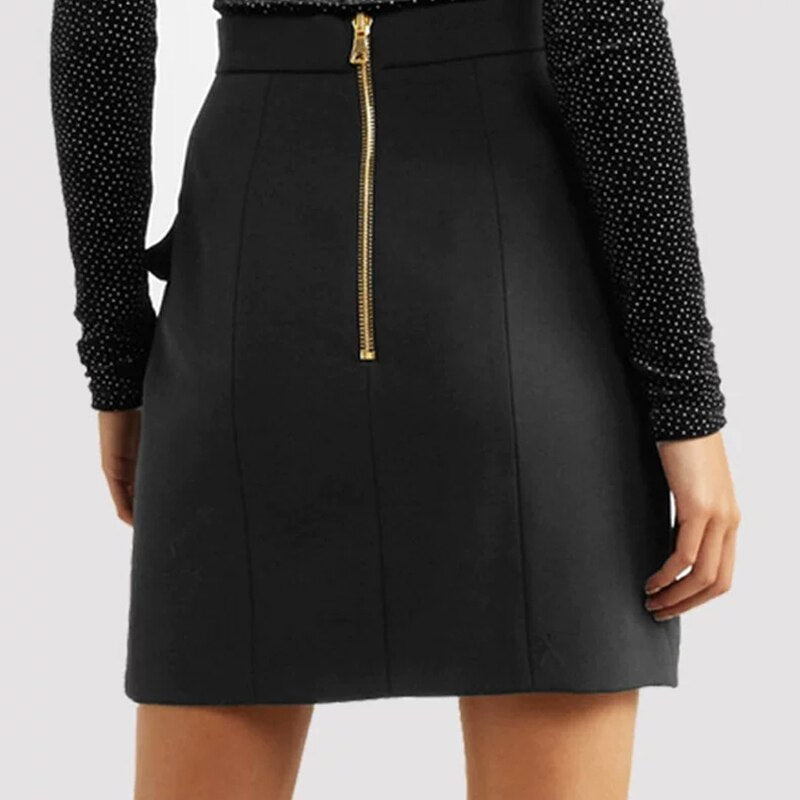 Gold Button Pencil Skirt-Black