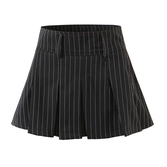 Striped Pleated Skirt-Black/White