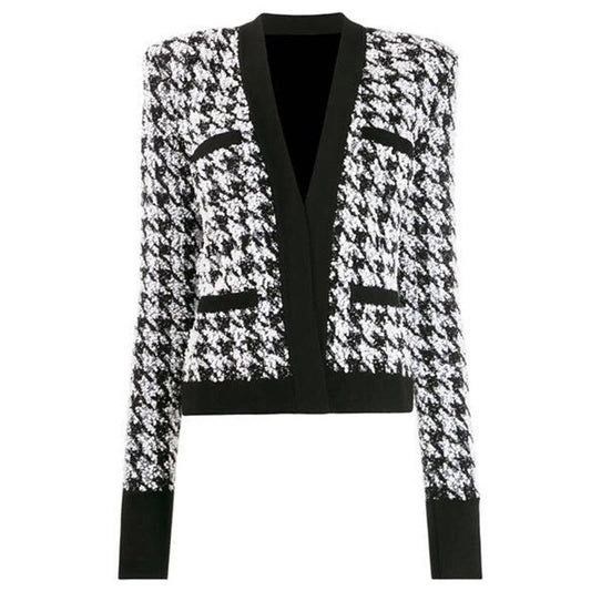 Tweed Cardigan Jacket-Houndstooth