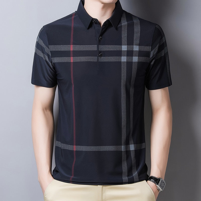 Plaid Short Sleeve Breathable Polo Shirt Men-Multiple Options