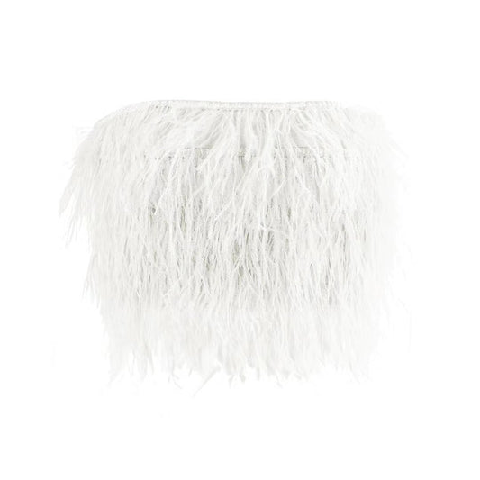 Sleeveless Strapless Feather Crop Top-White/Black/Sky Blue