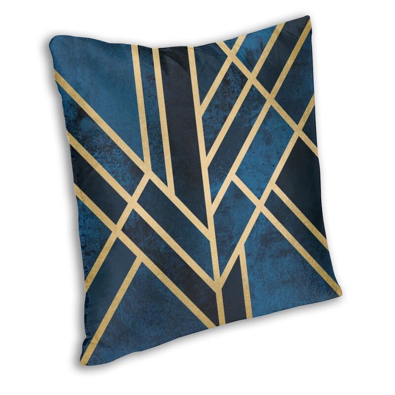 Navy Blue Gold Midnight Geometric Abstract Pattern Throw Pillow Cushion Cover-Multiple Options