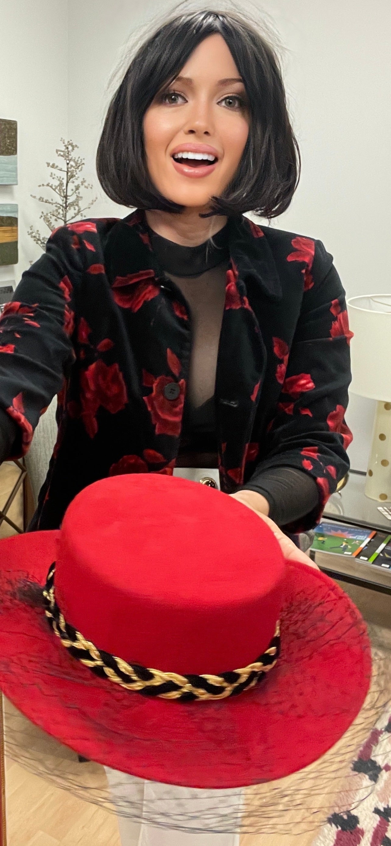 Talbots Rose Velvet Blazer Jacket-Vintage Black+Red EUC