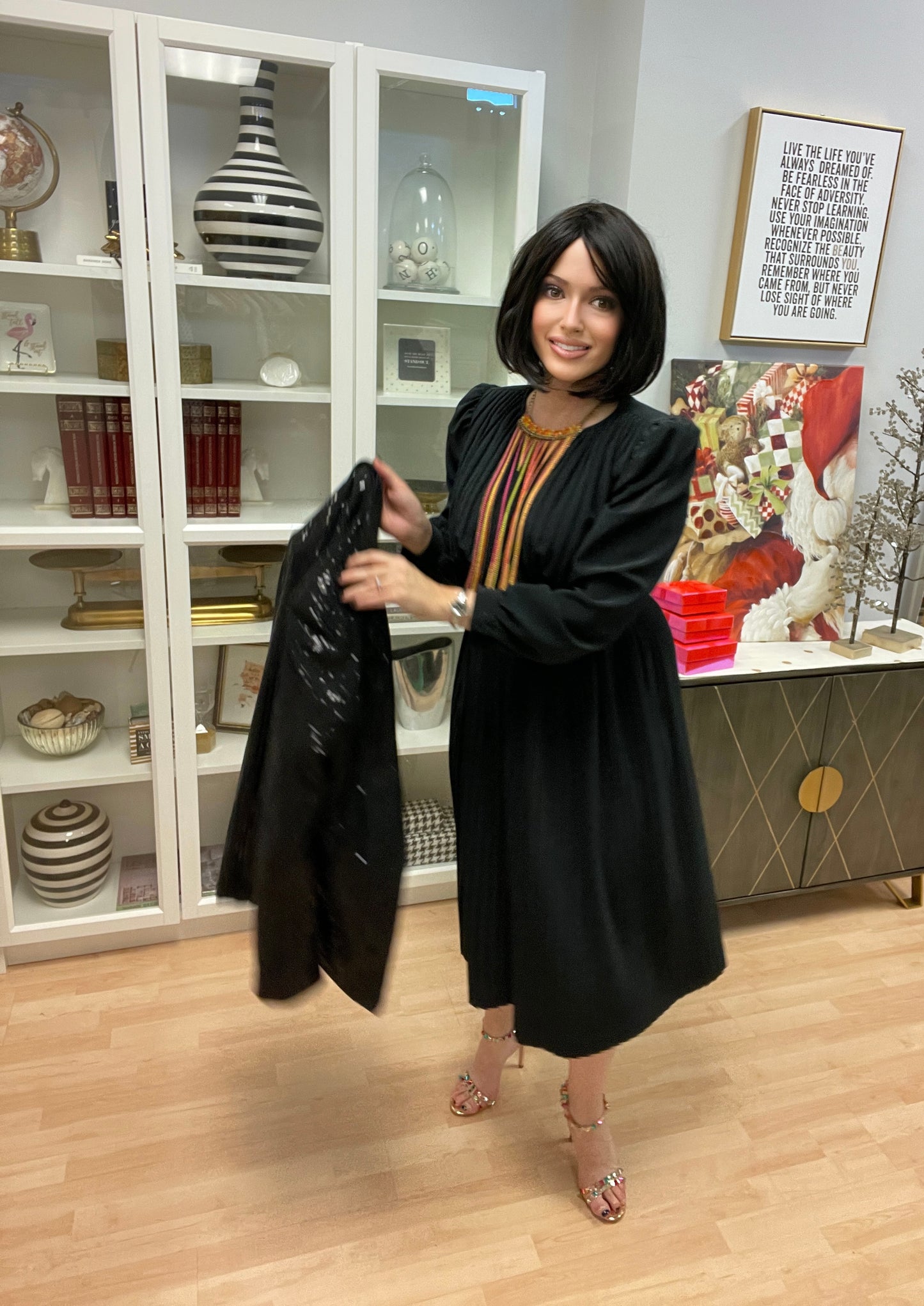 J.ELLIS Long Sleeve Pleated Dress-Vintage/Black EUC