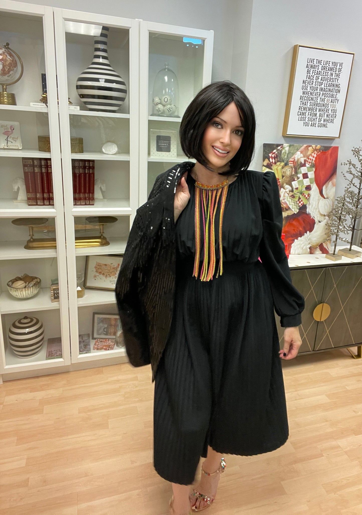 J.ELLIS Long Sleeve Pleated Dress-Vintage/Black EUC