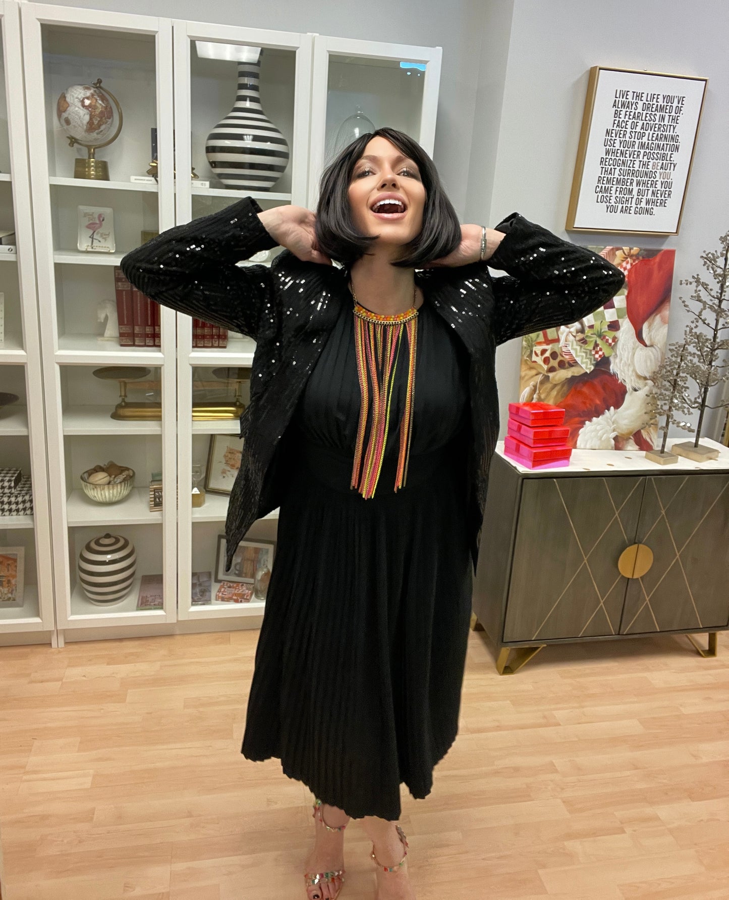 J.ELLIS Long Sleeve Pleated Dress-Vintage/Black EUC