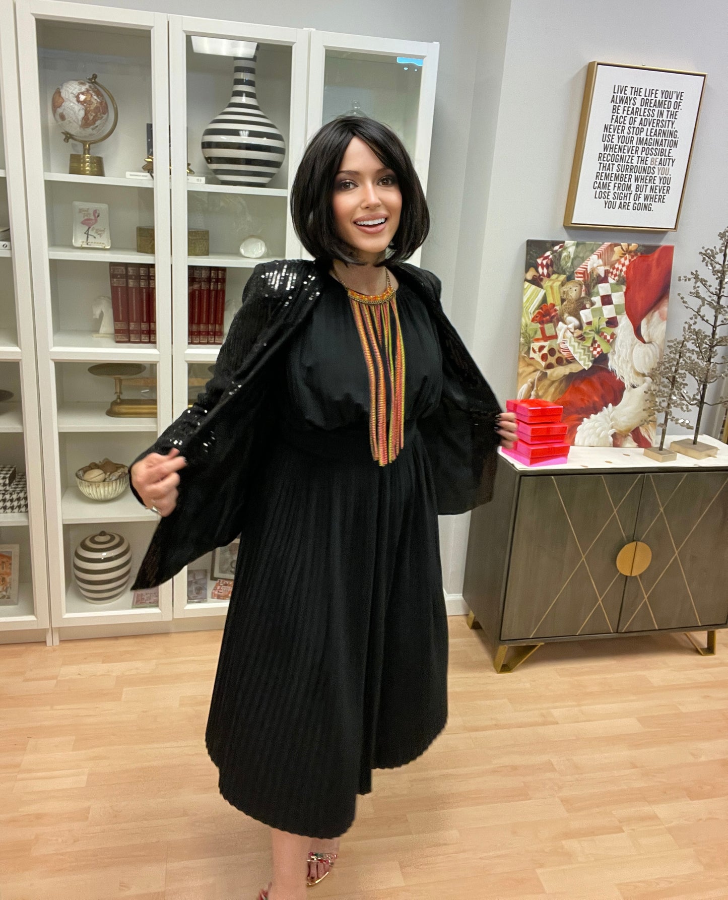 J.ELLIS Long Sleeve Pleated Dress-Vintage/Black EUC