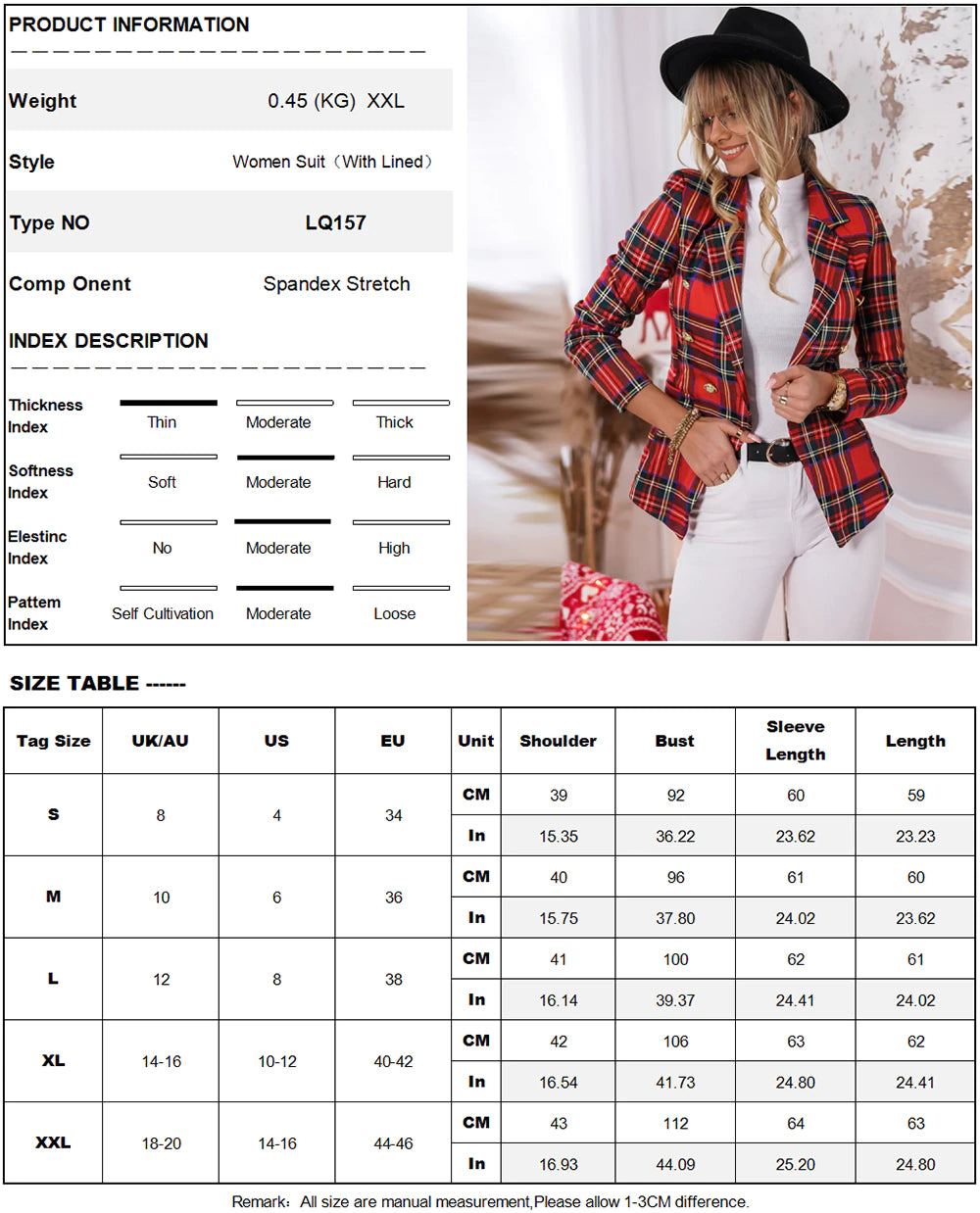 Long Sleeve Plaid Blazer Jacket-Multiple Options