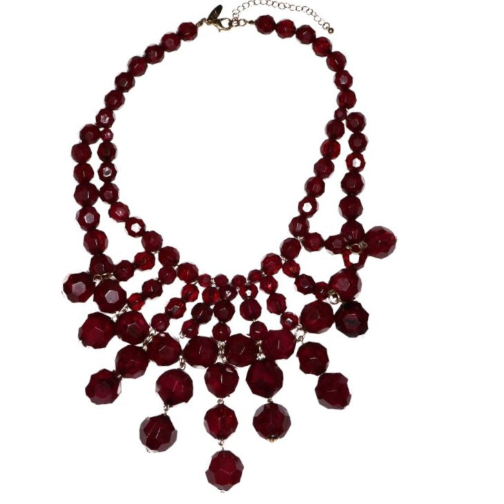 NY Bead Necklace-Burgundy