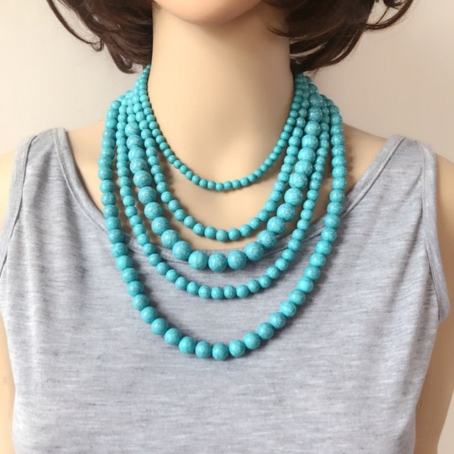 Five Layer Bead Collar Statement Necklace-Multiple Options