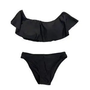 Chico's Design Red Silk Oriental Button Blazer Jacket + Black Ruffle Bikini + Rafi & Ro Black Lace Pants