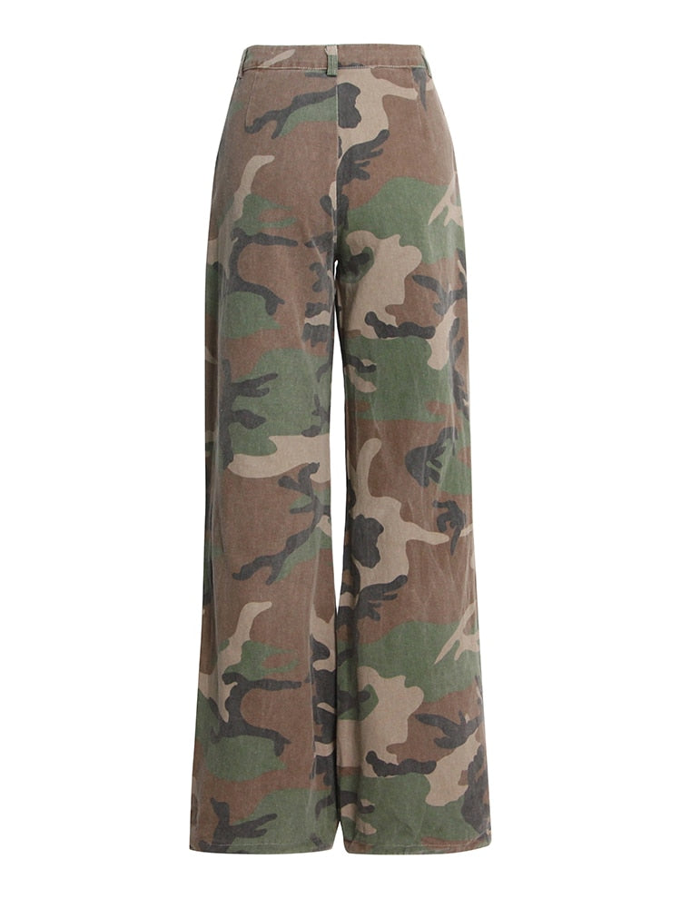High Waist Wide Leg Pants-Camouflage