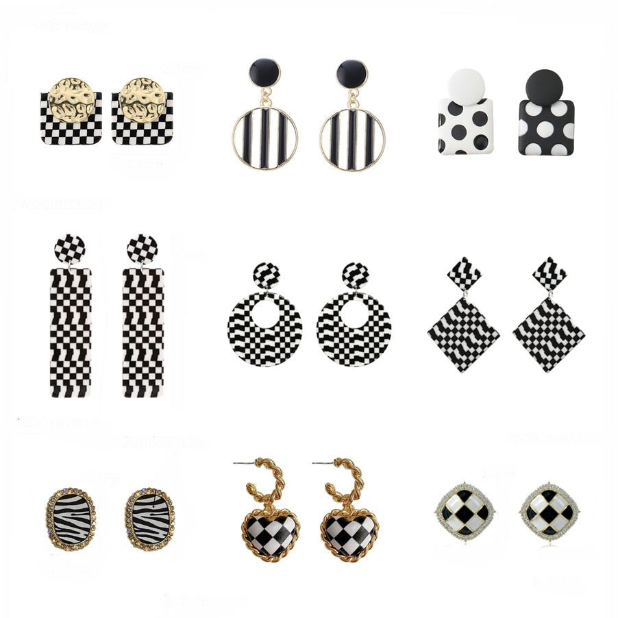 Black White Striped Drop Earrings-Multiple Options