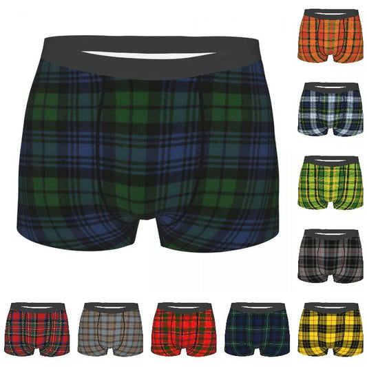 Ancient Scottish Tartan Underwear Print Geometric Plaid Boxer Short Briefs-Multiple Options