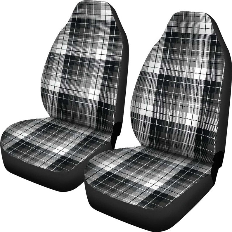 Plaid Car Seat Covers Gray, White, Black Tartan Pattern Seat Covers Set of 2 Plaid Car Accessories Universal Fit Bucket Seat Pro