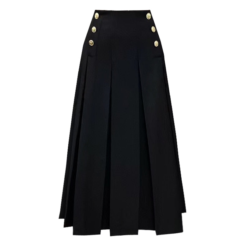 Button Midi Skirt-Black/Grey