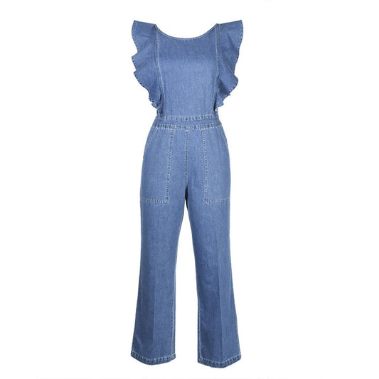 Butterfly Sleeve Wide Leg Denim Jumpsuit-Multiple Options