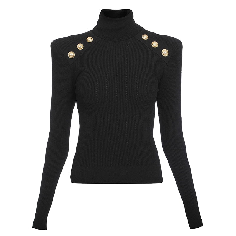 Long Sleeve Turtleneck Sweater-Black/Coral Red