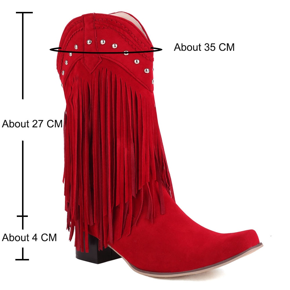Cowboy Western Boots Fringe Stacked Heels Wide Calf Retro Riding Boots-Multiple Options