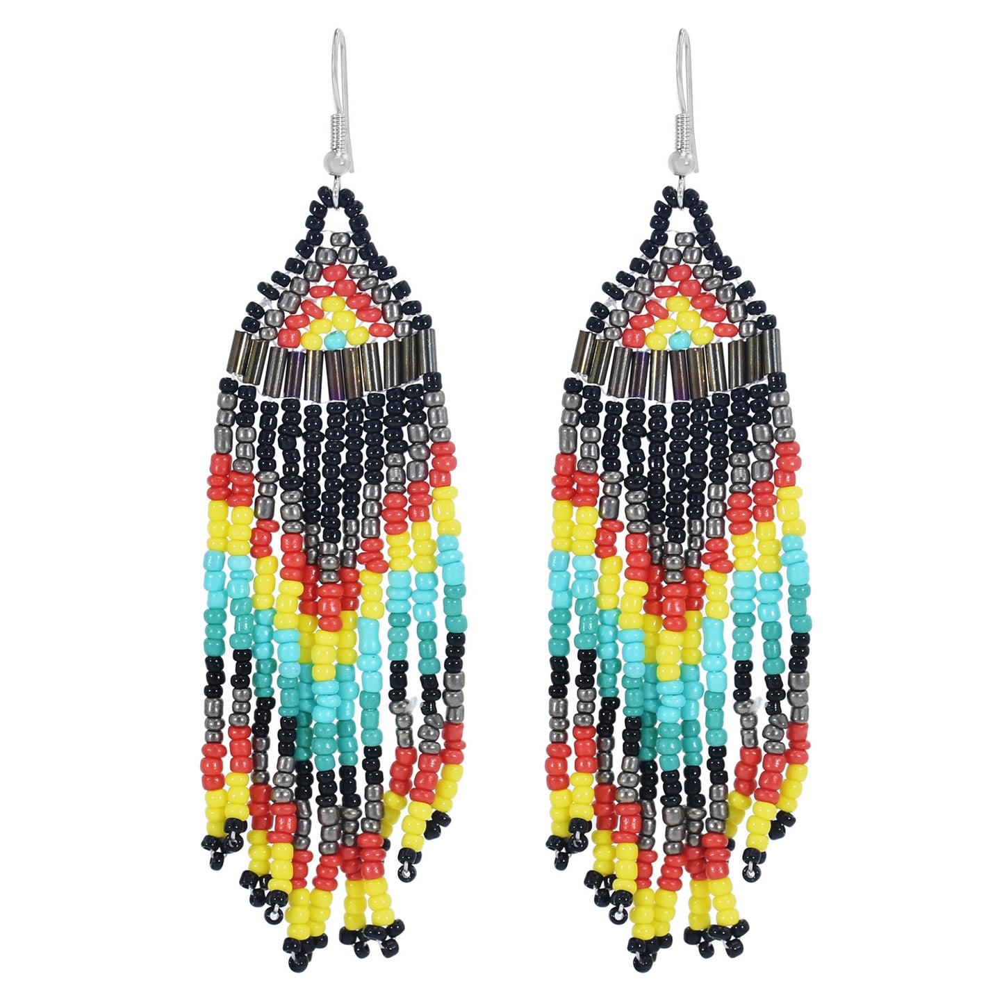Beaded Bib Statement Choker Necklace/Earrings/Set-Multicolor