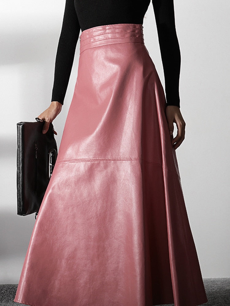Faux Leather High Waist Midi Skirt-Multiple Options