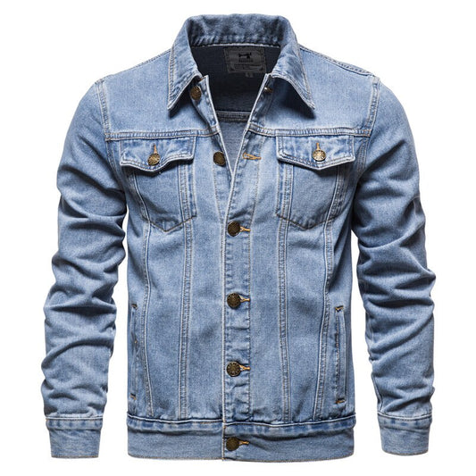 Denim Jean Jacket Coat-Light Blue/Dark Blue/Black